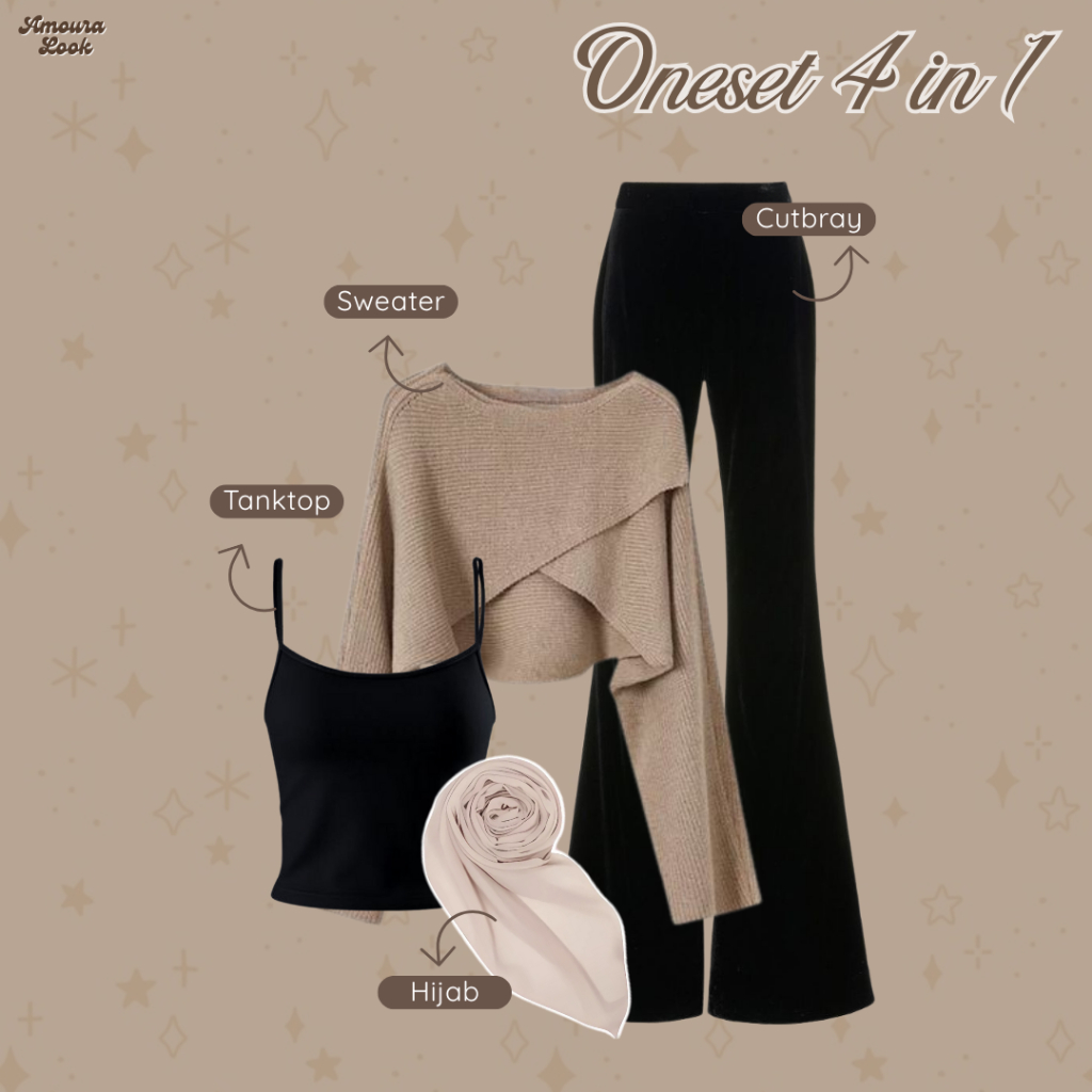 Veronaika - Outfit Wanita Kekinian One Set Zelia Sweater Tanktop Celana Cutbray