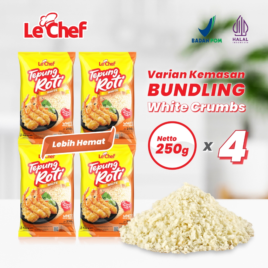 

LE CHEF - Tepung Roti Putih Tampilan Lebih Cerah, Renyahnya Tetap Juara! 250gr x 4