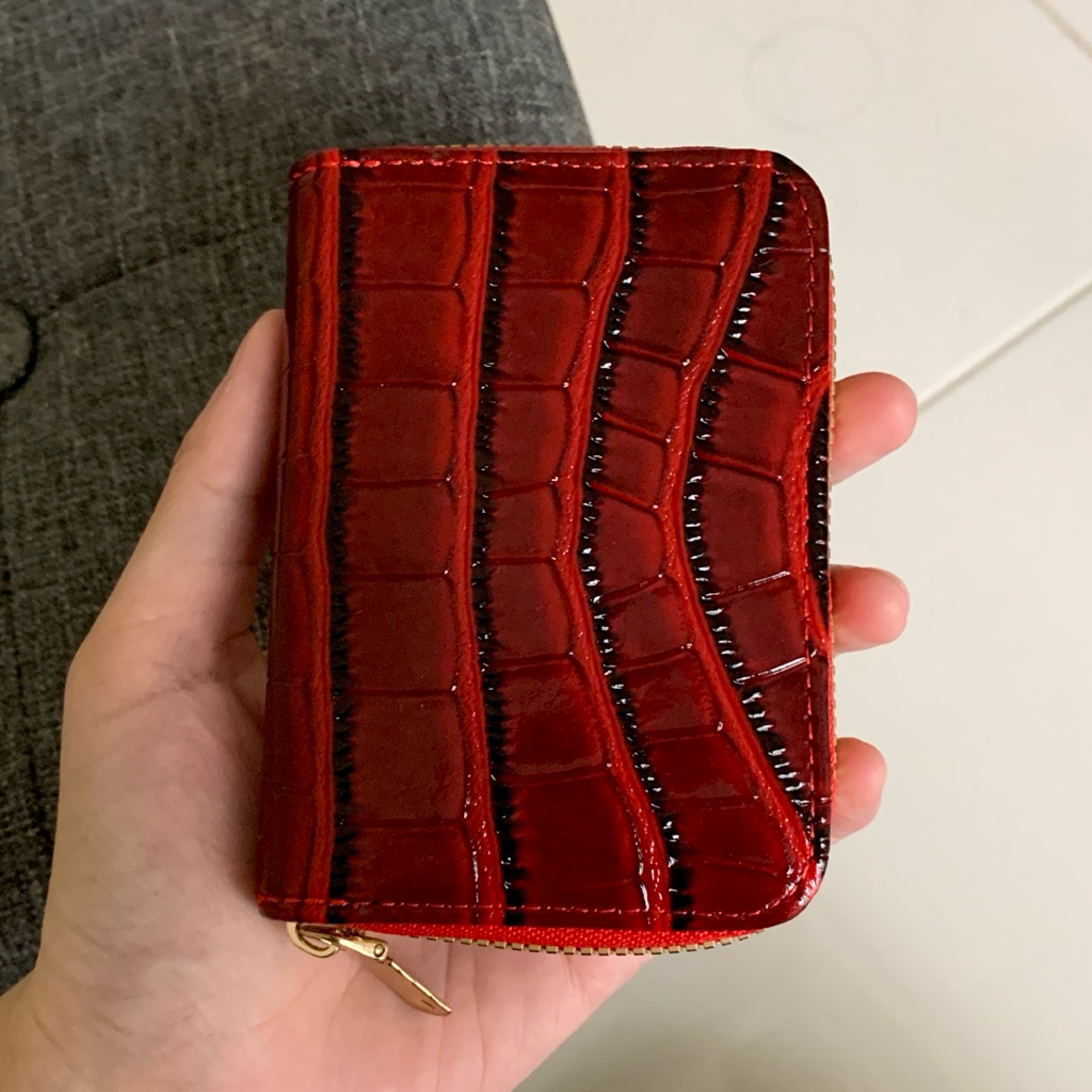 Dompet Kartu Kulit Croco Merah Elegan - Card Holder Mini Lipat Wanita Pria Premium
