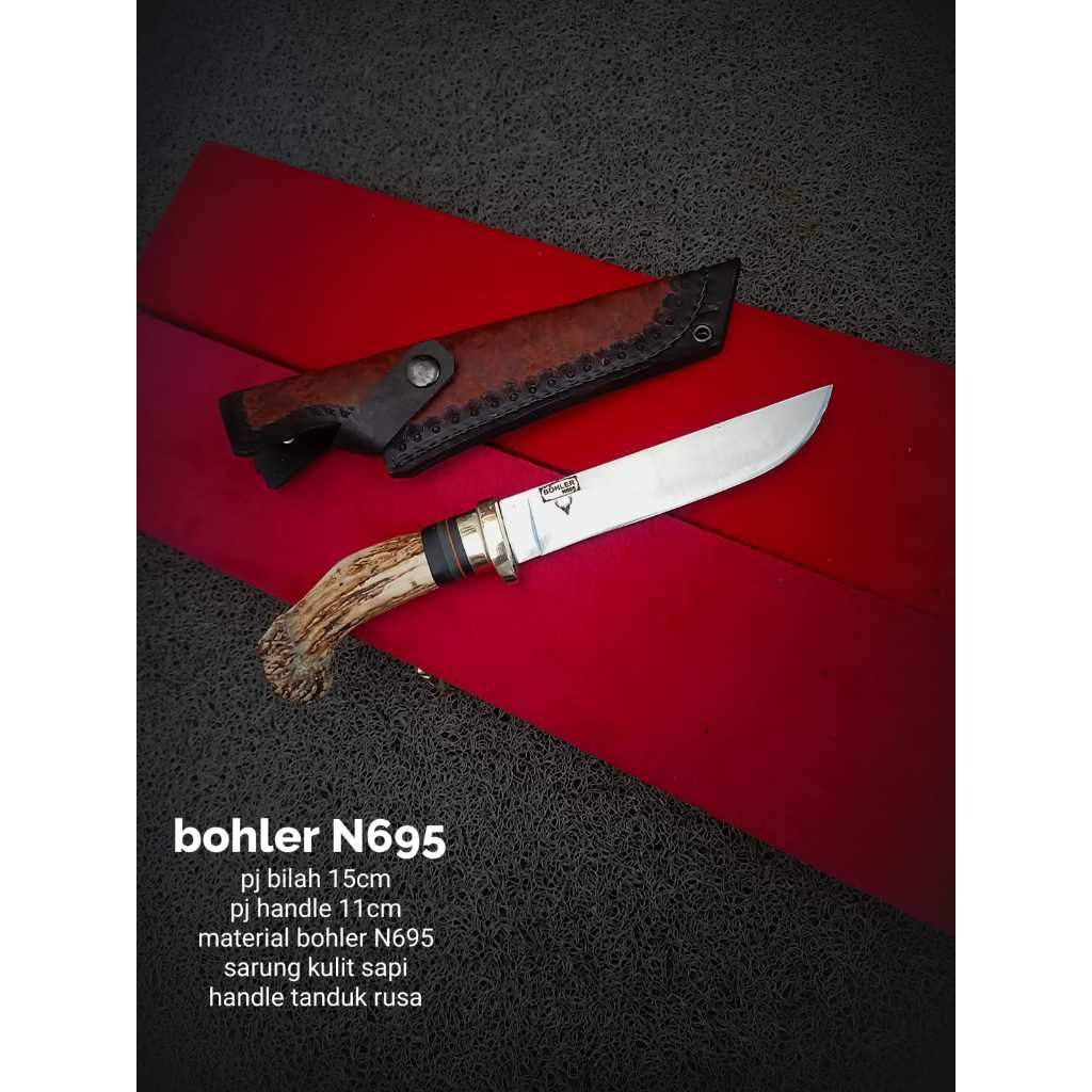 Pisau sembelih baja bohler n695 panjang bilah 15 cm sarungkulit