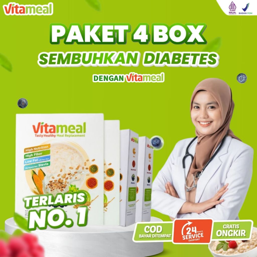 

Vitameal Paket Sembuh 4 Box - Ampuh normalkan Gula Darah Tinggi Atasi Diabetes Akut Kebas & Kesemutan 100% Original