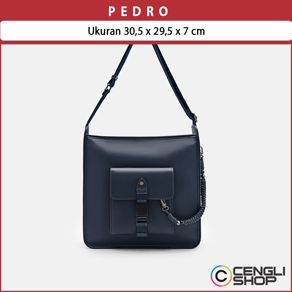 TAS SELEMPANG PRIA PEDRO ORIGINAL MESSENGER SLING BAG BRANDED BIRU NAVY BLUE PM044