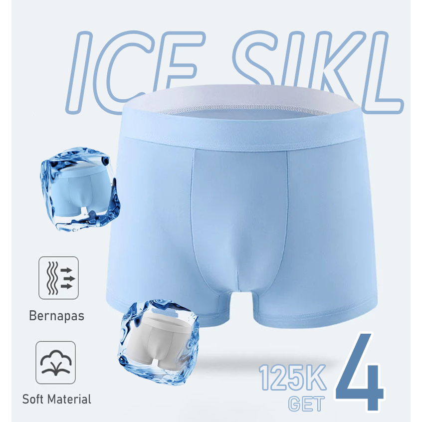 4PCS Celana Dalam Pria Boxer / Celana Dalam Ice Silk Pria/ Ice Silk Elastis Tipis Adem Lembut CD