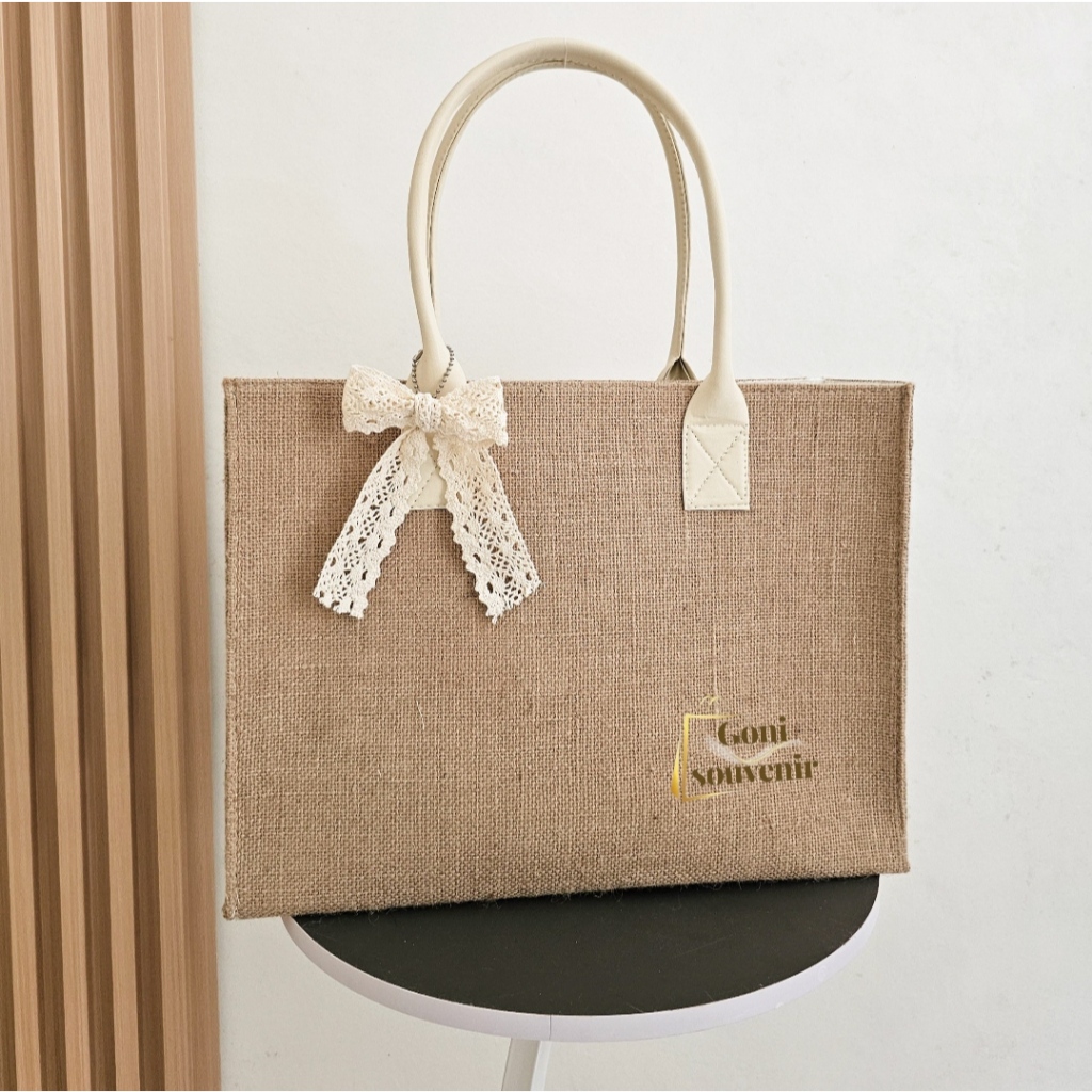 Jute Bag Tote Bag Wanita / Shoping Bag / Tas Hampers / Tas Goni / Goni Laminasi / Tas Pantai / Tas K