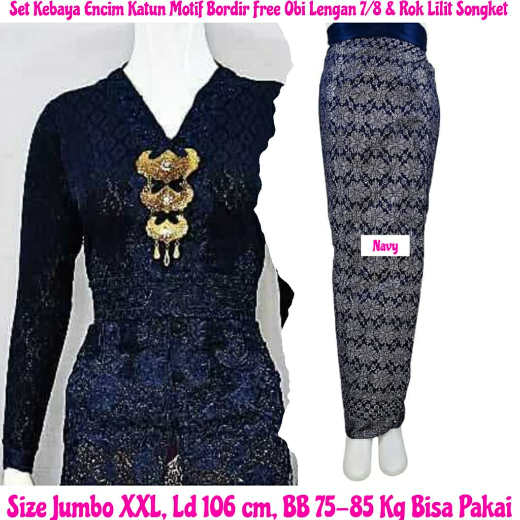 Kebaya Modern Medan Limited Set Kebaya Encim Katun Motif Bordir Free Obi Lengan Panjang & Rok Kebaya