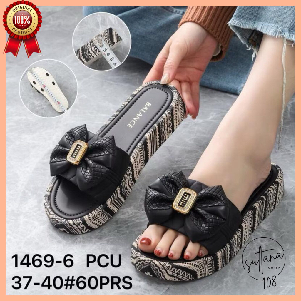 Sandal Jelly Balance 1469 Sandal Slop Pita Miu Hitam Bohemian Terbaru