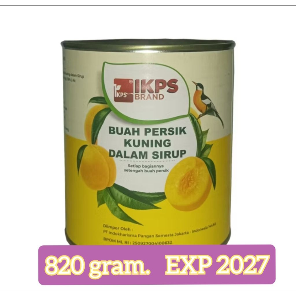 

820 gram buah persik kuning dalam sirup kaleng / yellow peach in halves