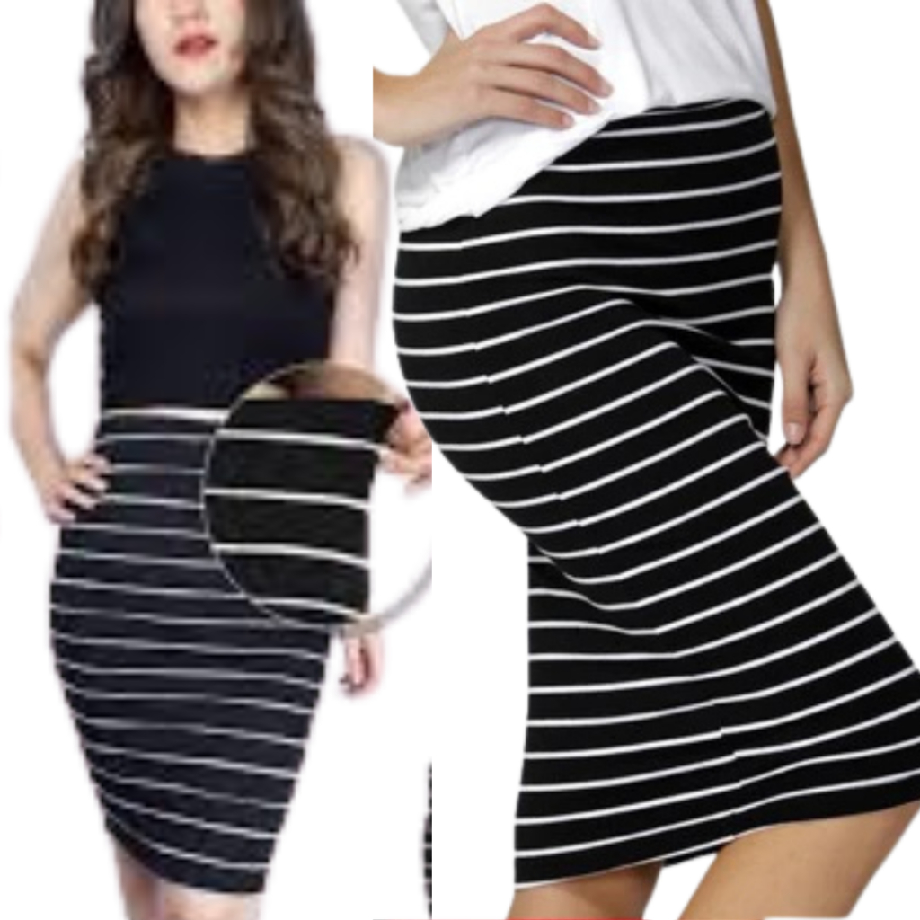 Rok Wanita Model Span Motif Garis Garis Pinggang Karet