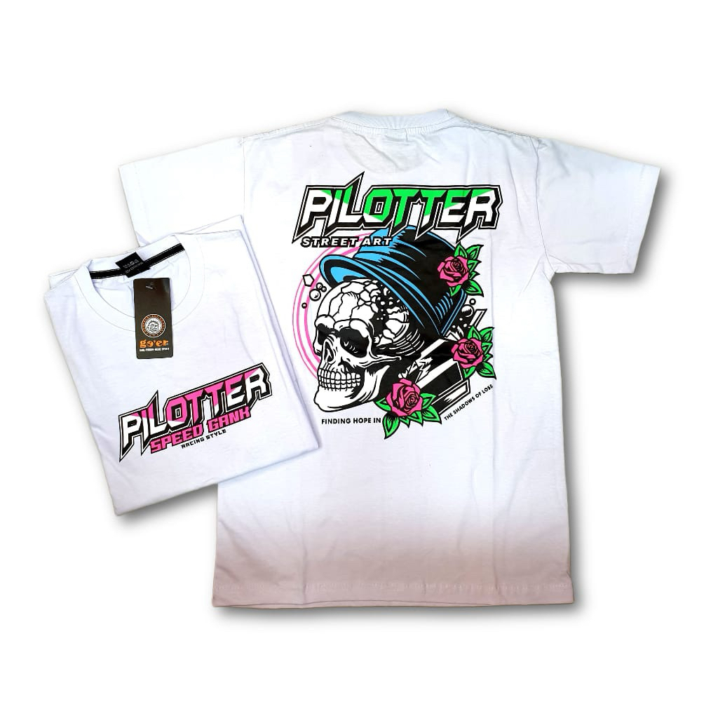 KAOS DISTRO TERBARU MOTIF PILOTER GANK BUKAN OUTFIT BIASA WARNA PUTIH