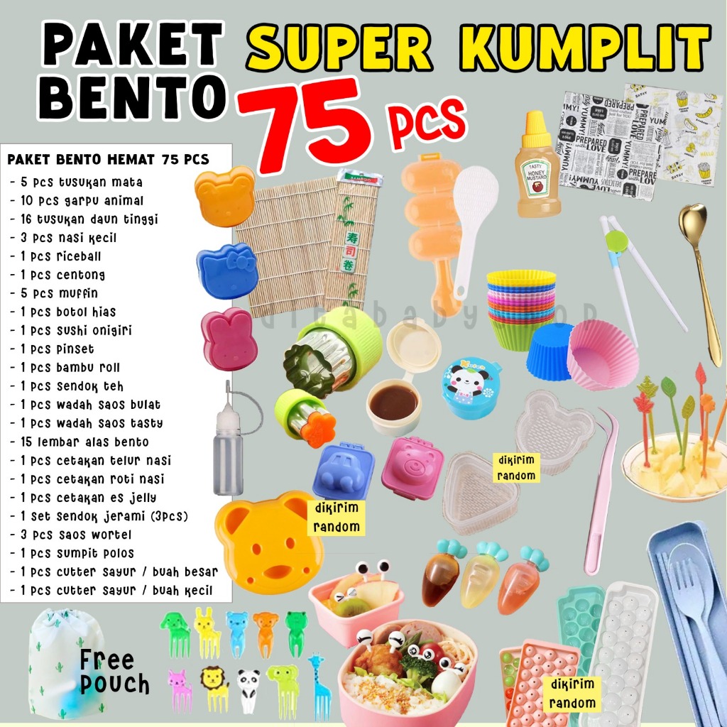 1 paket bento hemat Tusukan Bento Bekal Anak Riceball Botol Saus Kotak Bekal Cetakan Nasi Puding Tel