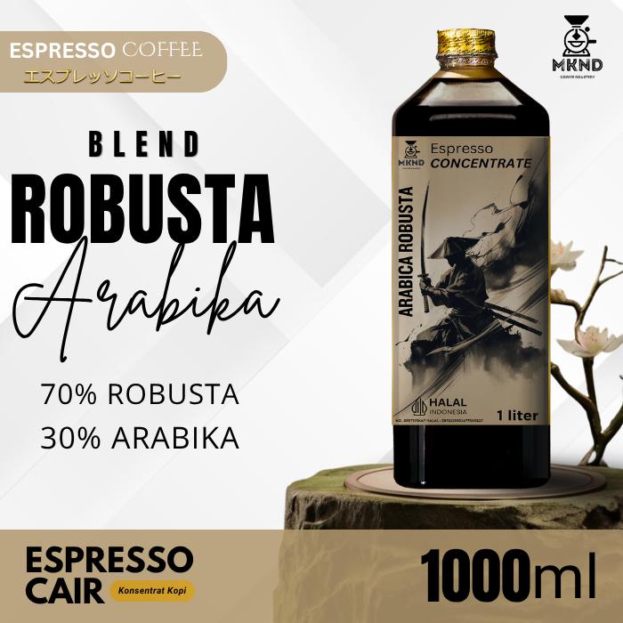 

MKND COFFEE ROASTERY - Kopi Blend Arabika 30% Robusta 70% Espresso Cair 1 Liter | Konsentrat Kopi Espresso Medium Dark Roast