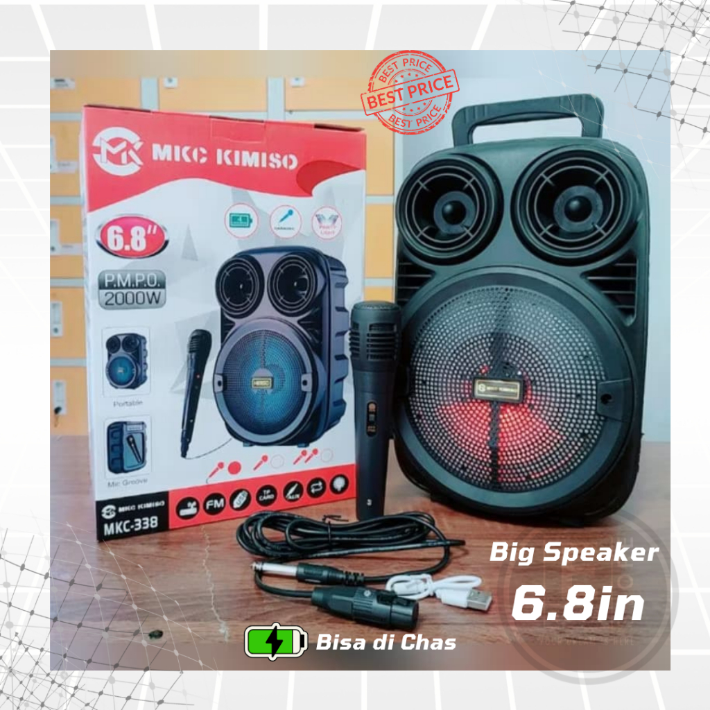Speaker Karaoke MKC Kimiso 338 + Mic Bluetooth 6.8 inchi bisa diCharging