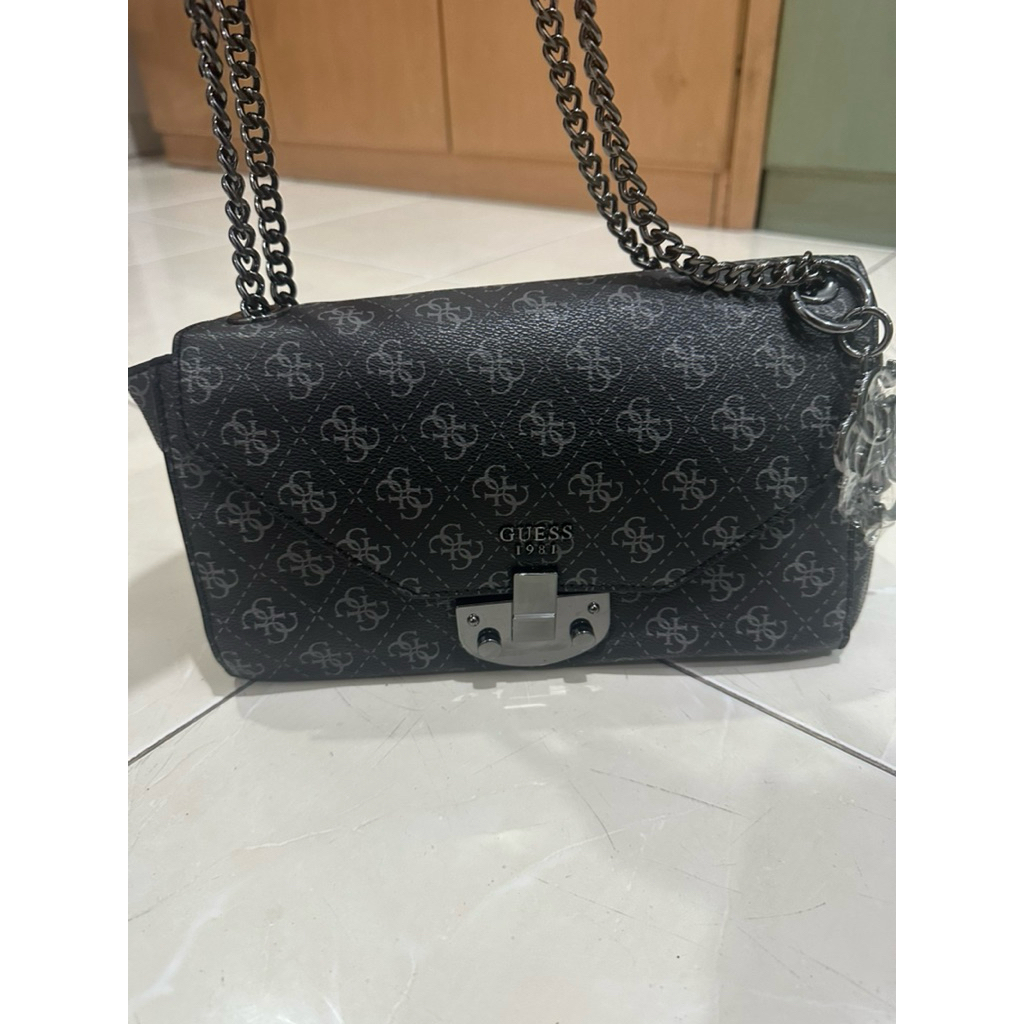 guess black leather sling bag