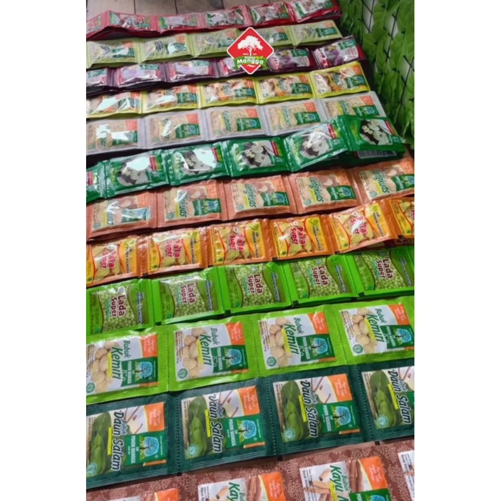 

Cap pohon mangga 2renceng/bubuk bawang putih/daun salam/bawang bombay/pala bubuk/jinten/kencur bubuk