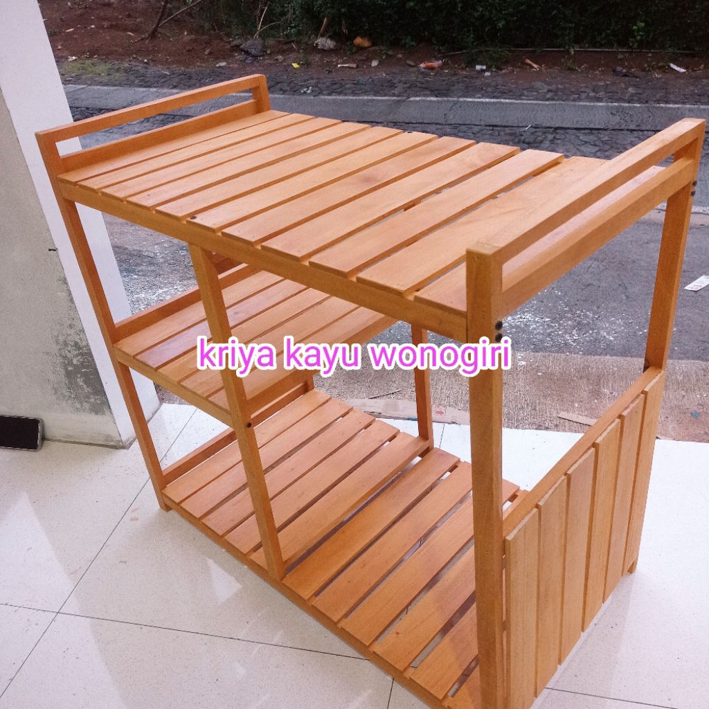 Meja Kompor gas 2 tungku Rak kompor Rak susun Kayu