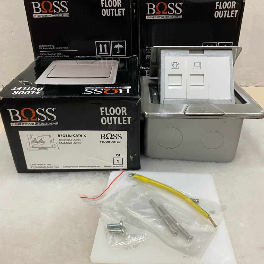 BOSS STOP KONTAK LANTAI MEREK BOSS OUTLET DATA CAT 6 + TELEPON KOMPLIT