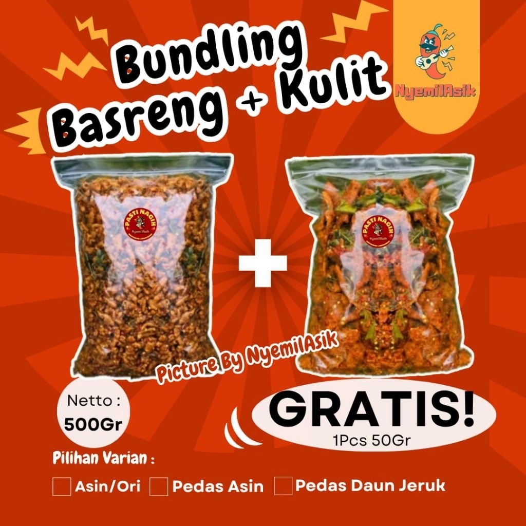 

Kulit Ayam Crispy + Basreng Kemasan 500 Gram Pedas Daun Jeruk [BUNDLING] (BISA COD)