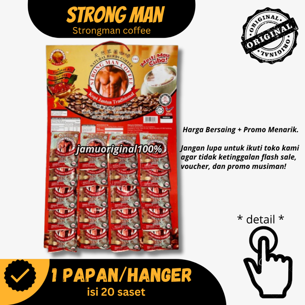 STRONGMAN COFFE || Kopi Stamina Herbal – Jaga Daya Tahan Pria Dewasa | Isi 1 Papan