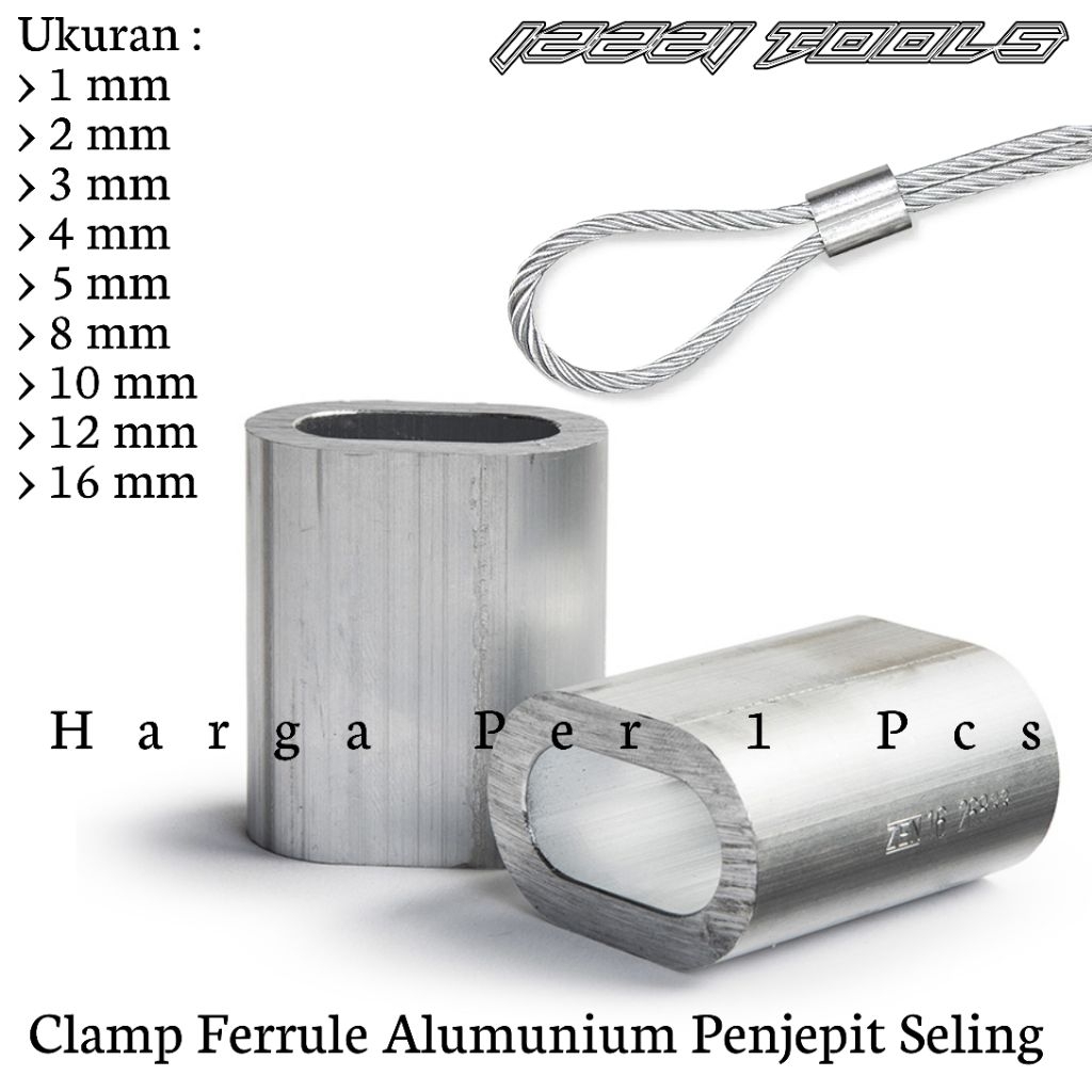 Ferrule Alumunium Klem Penjepit Kawat Seling 8 mm 10 mm 12 mm 16 mm Clamp Crip Kabel Seling Ferulle