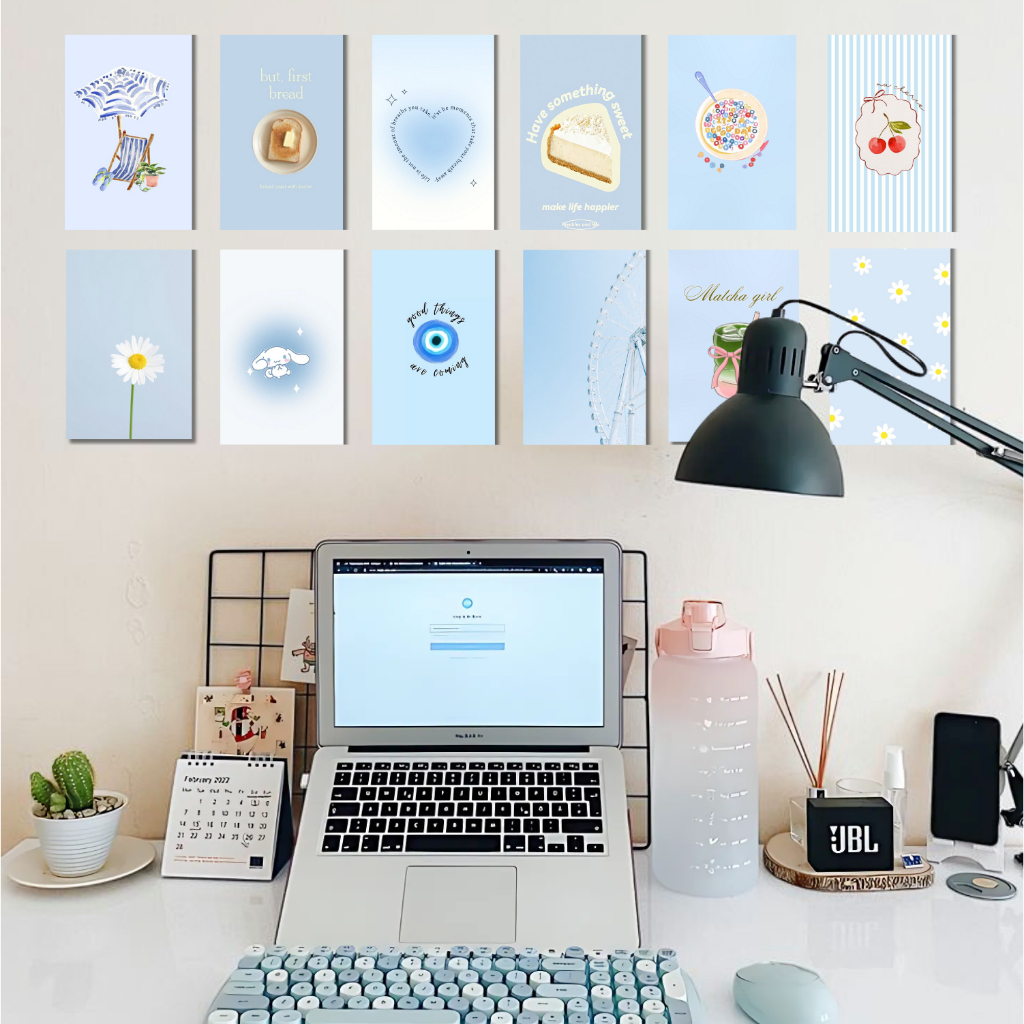 POSTER AESTHETIC BIRU PASTEL ISI 18 PCS WALL DECOR KAMAR MINIMALIS COQUETTE CUTE DEKORASI DINDING KO