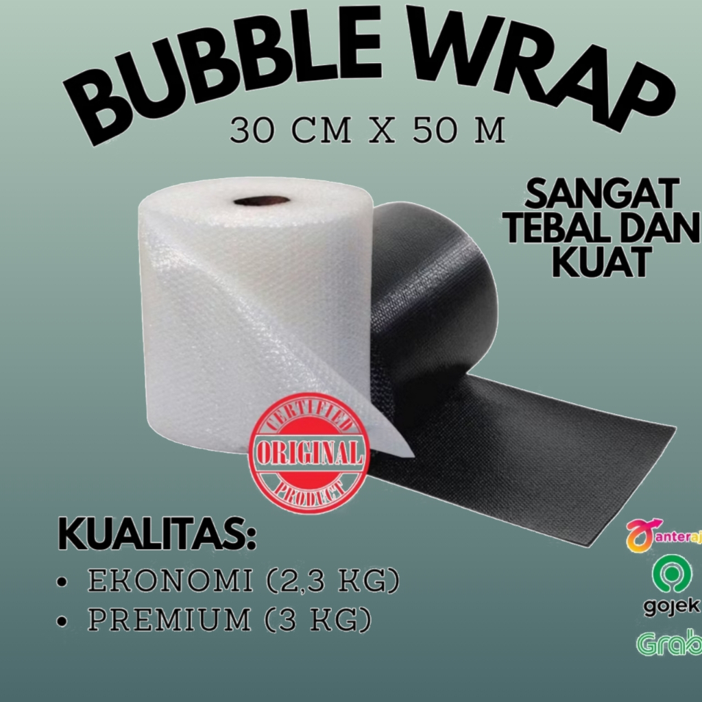 

Bubble Wrap 30 cm x 50meter Plastik Gelembung Packing Online Shop Warna Bubel Hitam/Bening