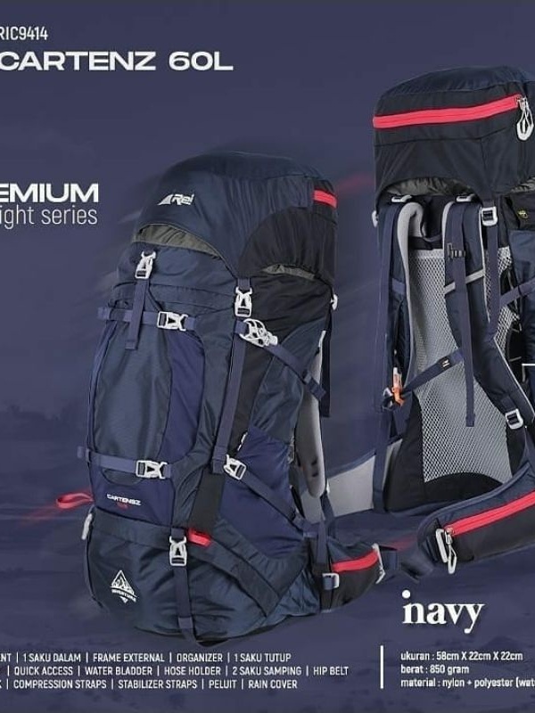 Carrier Rei Cartenz 60L premium Original+Raincover Tas Gunung Premium