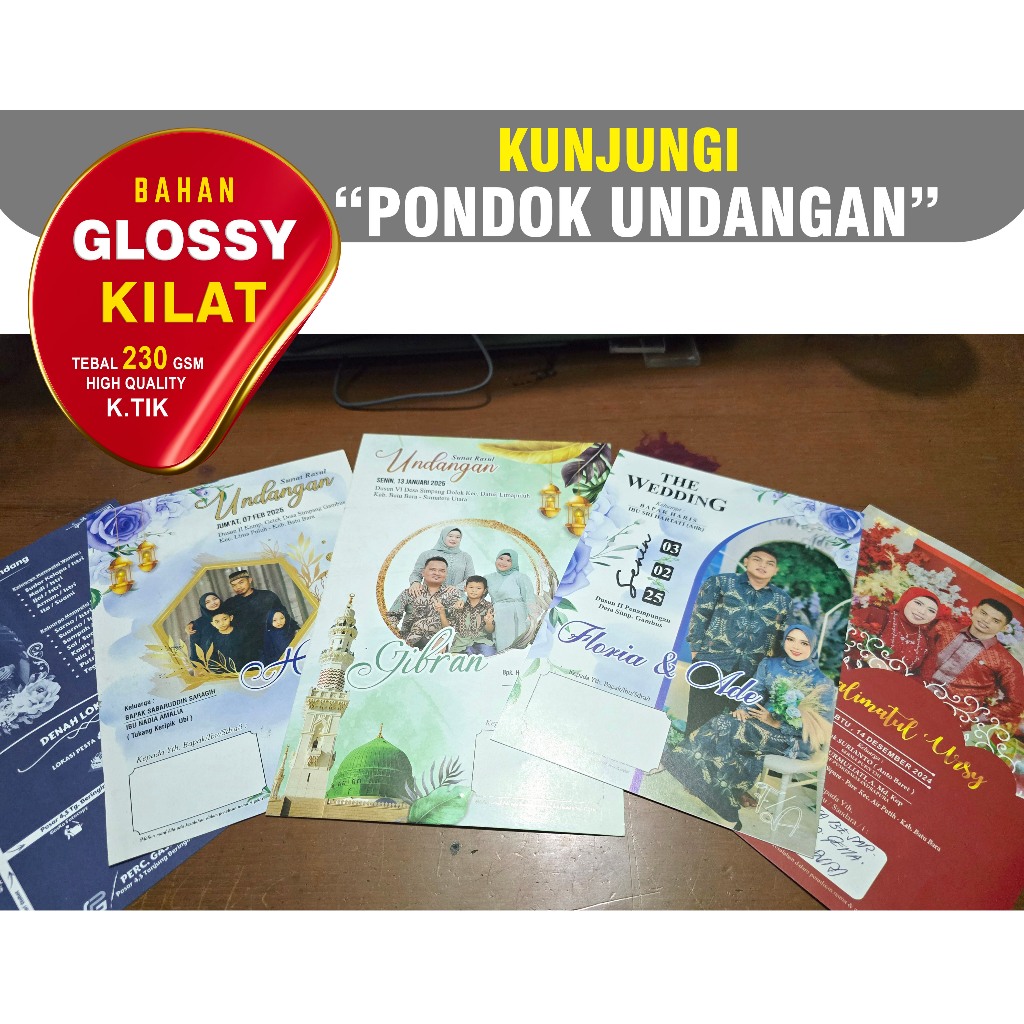 UNDANGAN SELEMBAR UNDANGAN NIKAH 1 LEMBAR CUSTOM KARTON TIK/ART CARTON 230 GSM GLOSSY/KILAT