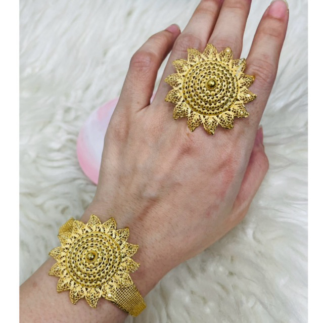 gelang plus cincin bunga matahari terbaru mewah elegant emas asli kadar 700