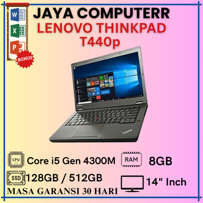Lenovo Thinkpad T440p Core i5 Gen 4300M Ram 8GB SSD 128GB/256GB/512GB, Layar 14"Inch Murah