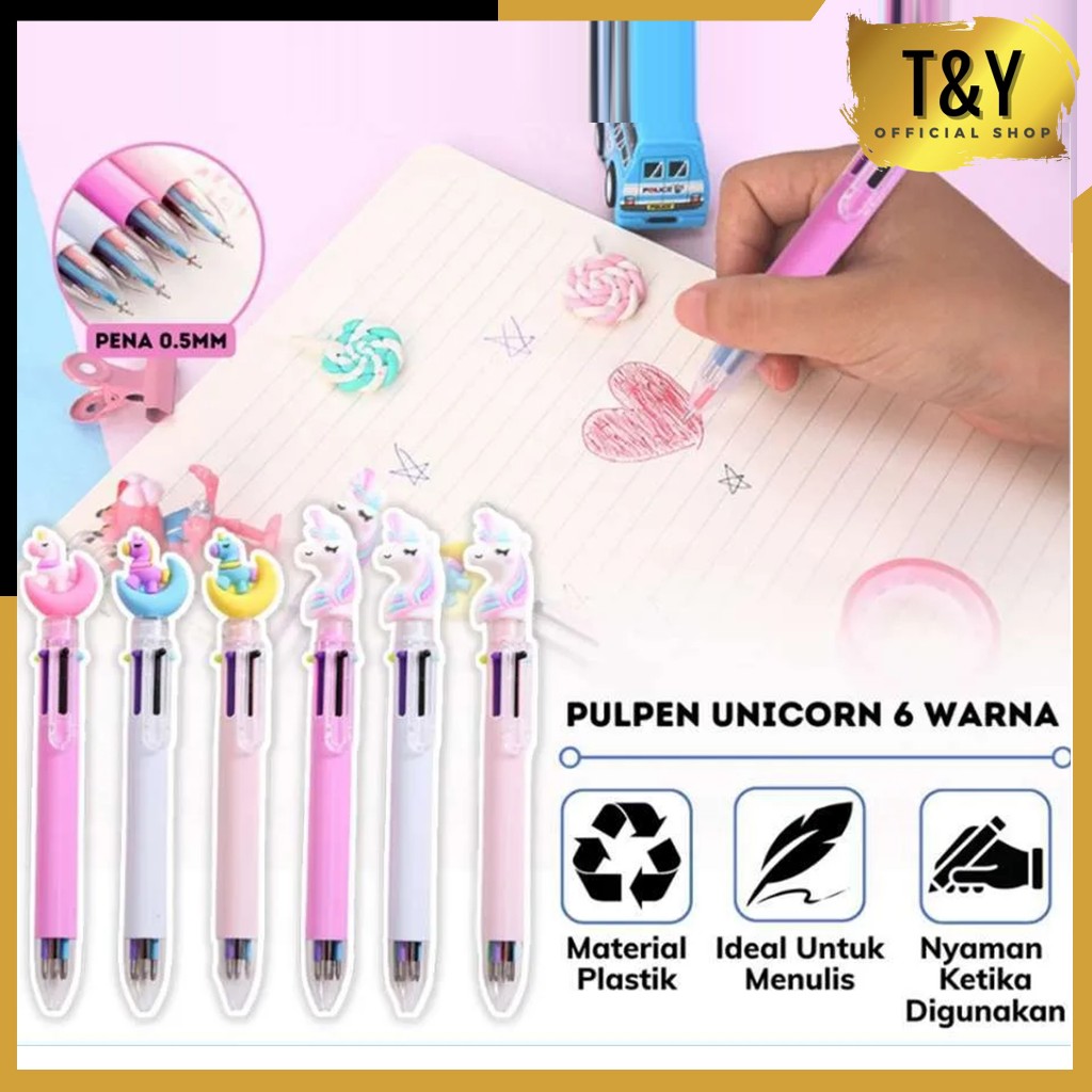 

T&Y Pena Karakter Mekanik 6 Warna Unicorn Full Moon Pulpen Karakter Unicorn Warna Warni Pulpen Unicorn Multicolor Pulpen Lucu Alat Tulis Sekolah ATK