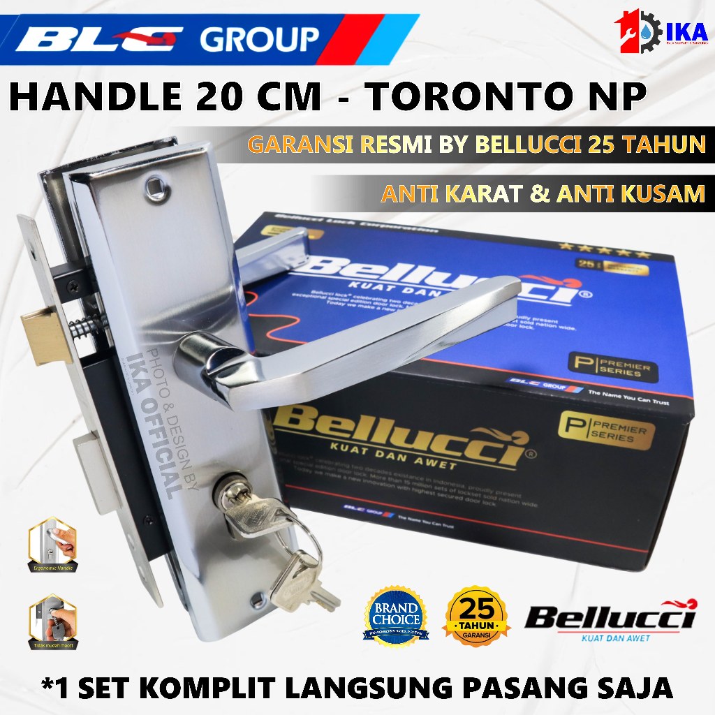Slot Kunci Handle Handel Bellucci Toronto Silver Hendel Pintu Set Medium 20 CM / Kunci Pintu Tanggun