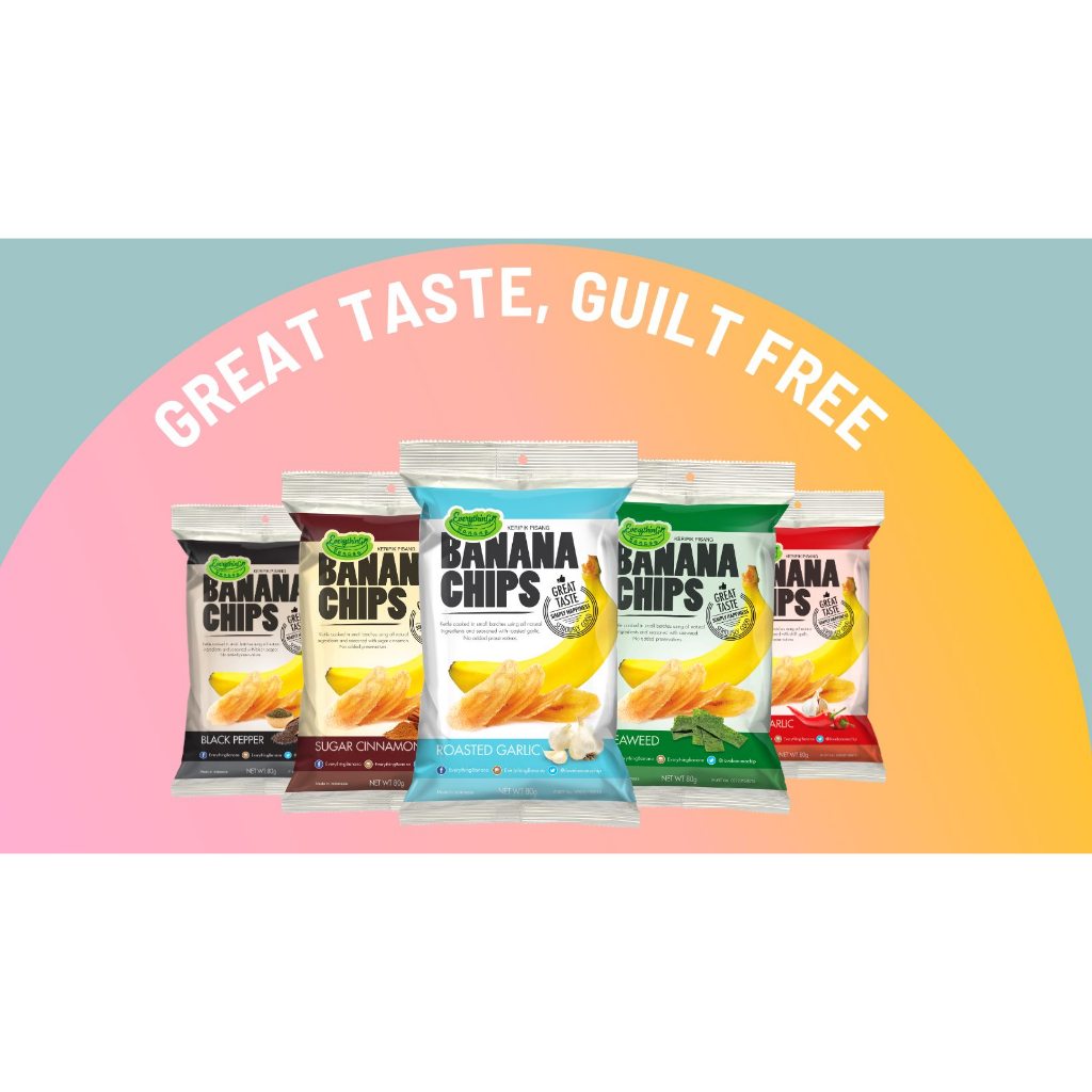 

Camilan / Makanan Ringan / Snack / Keripik Pisang Banana Chips Everything Banana 80 Gr Varian Chilli Garlic, Chilli Lime, Roasted Garlic, Seaweed, Simply Salted, Sugar Cinnamon