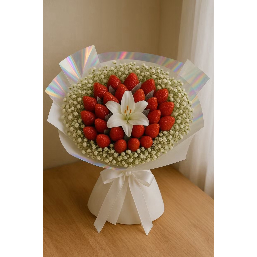

Custom Bouquet Strawberry Jepang dengan Lily Fresh