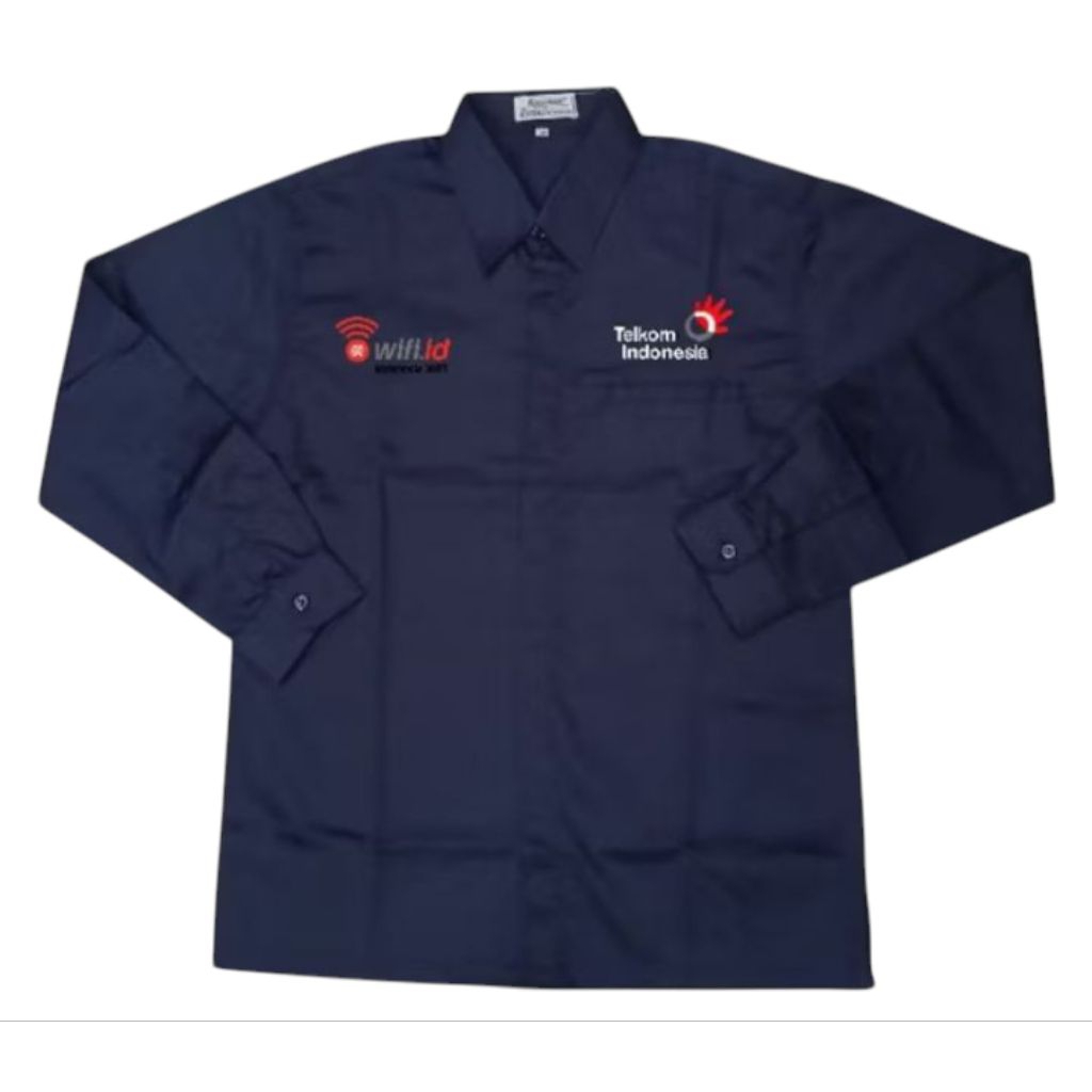 KEMEJA TELKOM INDONESIA WIFI COSTUM BORDIR KEMEJA PDH KANTONG SATU PANJANG BIRU NAVY