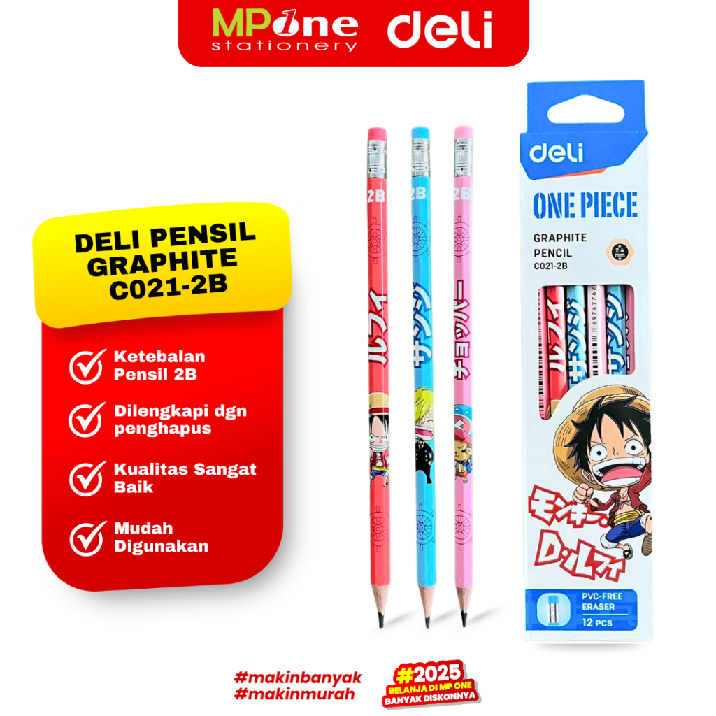 

(1 KOTAK) Deli Pensil 2B One Piece C021 / Pensil Kayu Graphite Pencil Isi 12 Pcs DELI