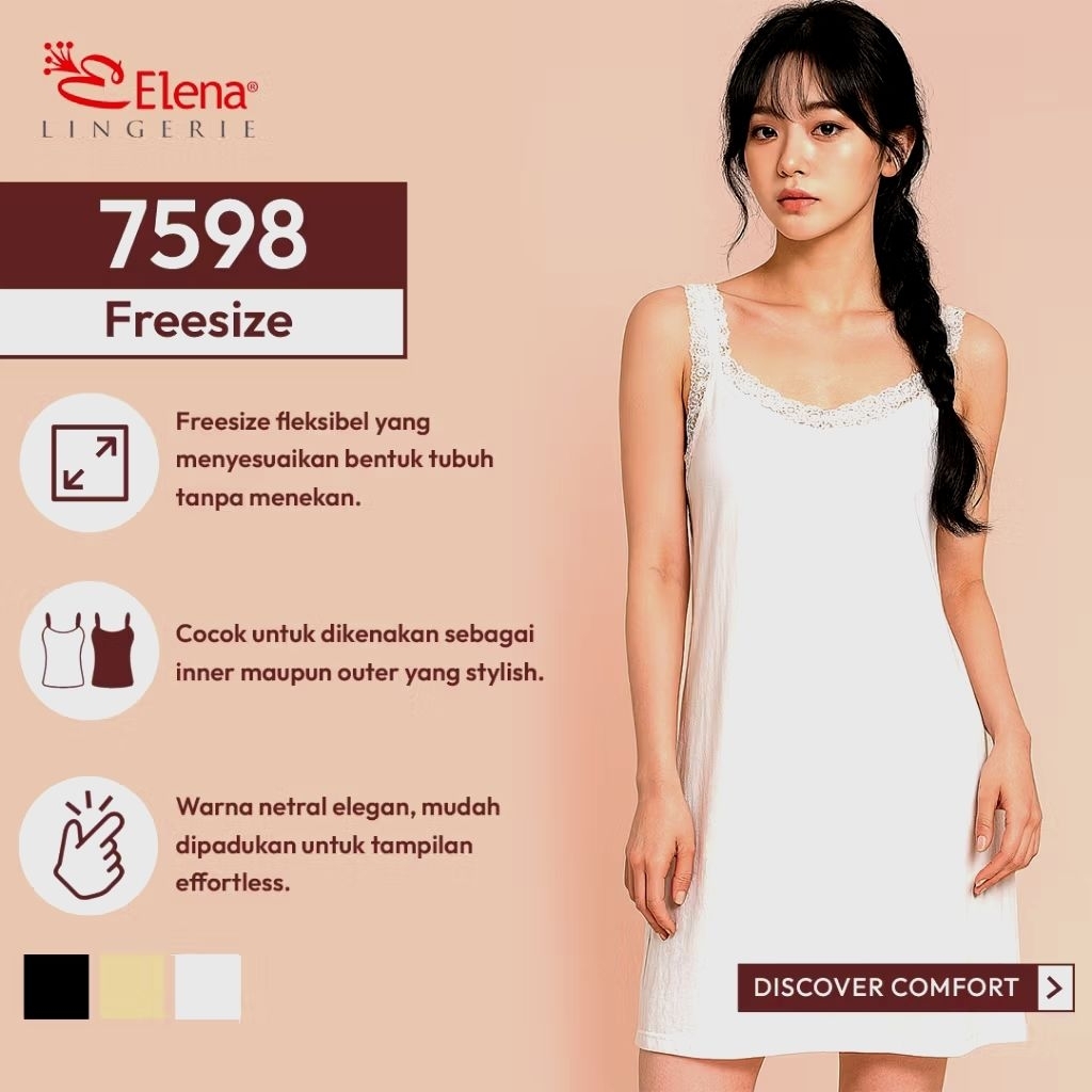 Elena Tanktop Singlet Wanita Panjang E 7598 - One Size - Singlet Wanita Lembut Dingin Panjang