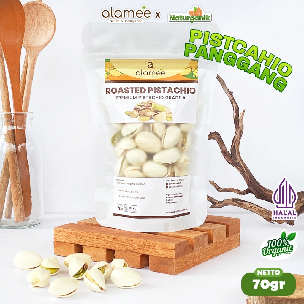 

ALAMEE Kacang Pistachio Roasted Pistacio 70gr Fustuk Panggang Cangkang Renyah Naturganik