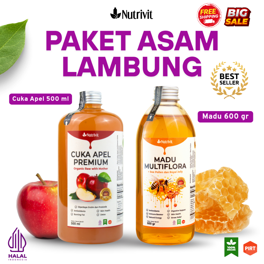 

Paket Bundling Cuka Apel Murni 500ml dan Madu Asli Multiflora 600gr