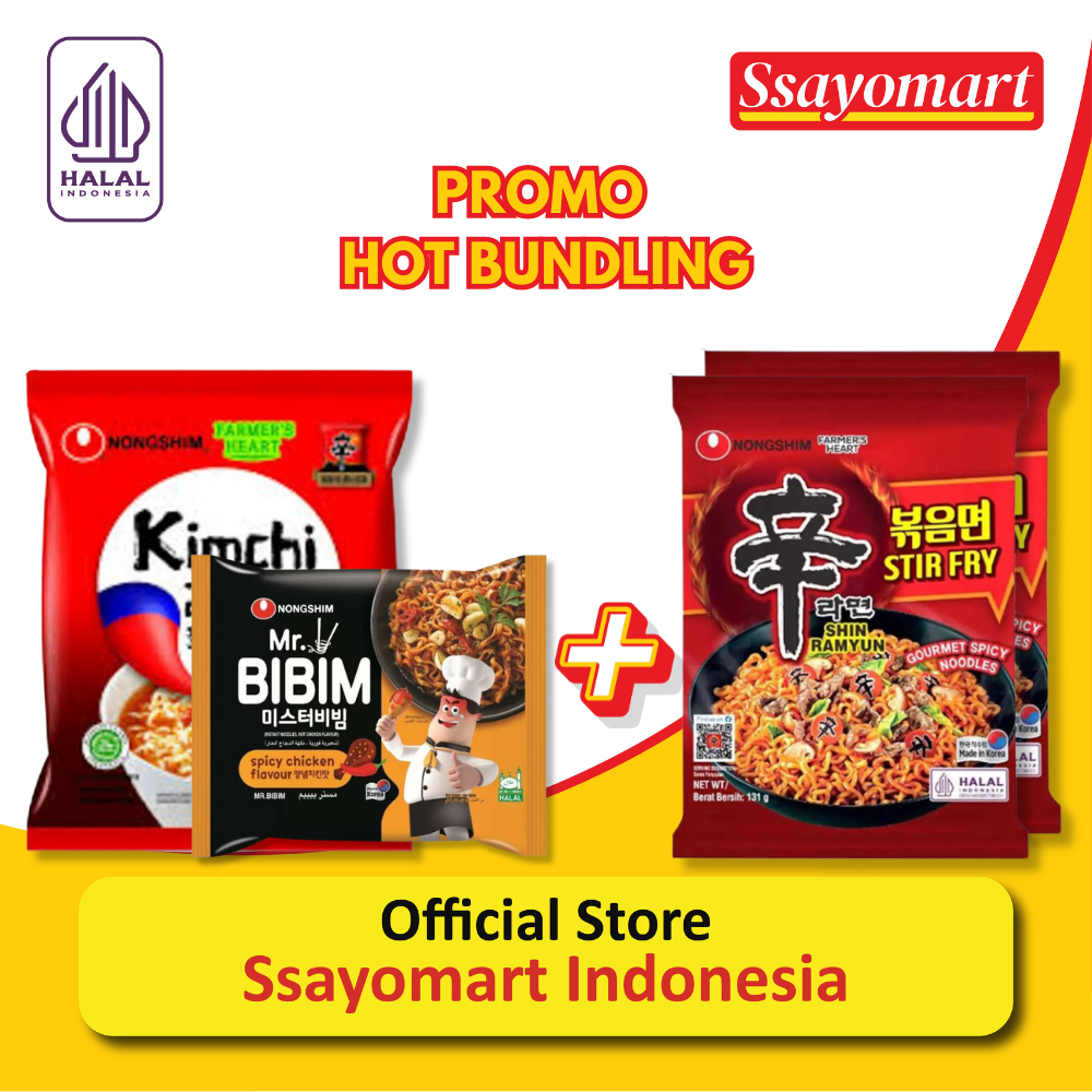 

[PROMO BUNDLING RAMYUN] NONGSHIM MR BIBIM SPICY CHICKEN 148G + KIMCHI RAMYUN 120G + 2 PCS SHIN RAMYUN STIR FRY 131G
