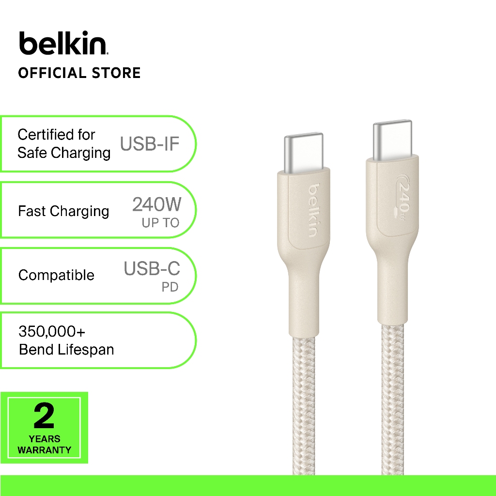 Belkin CAB025fq BoostCharge Pro Braided USB-C to USB-C Cable 240W, 1M/2M