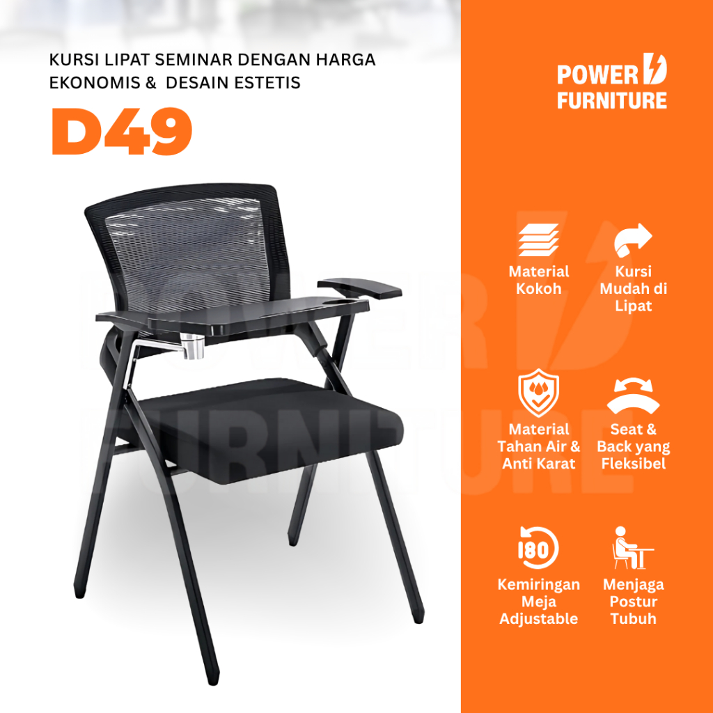 Kursi Kuliah D49 - Kursi Mahasiswa & Bimbel | Kursi Lipat Kuliah Hitam | Harga Grosir Instansi
