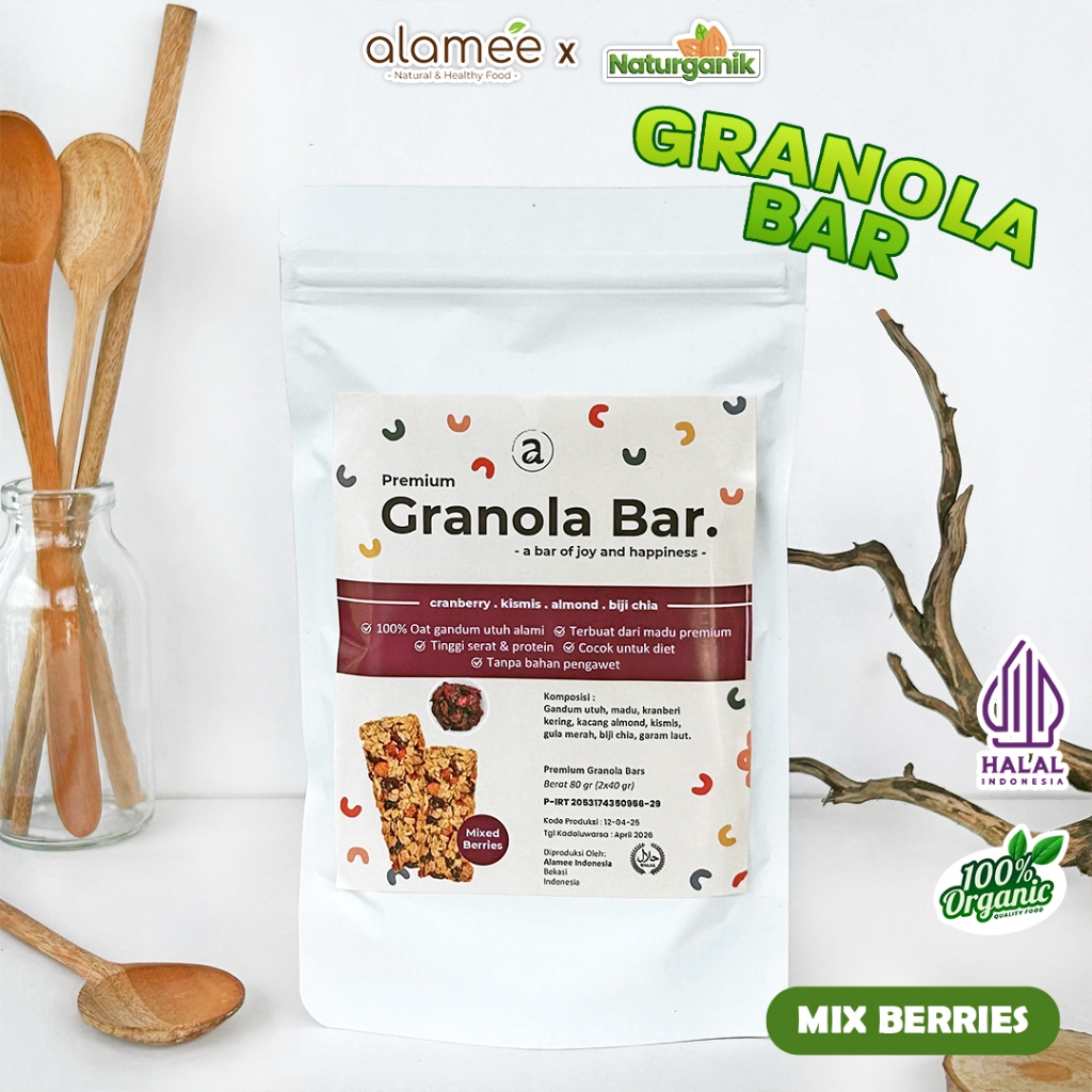 

ALAMEE Cemilan Diet Granola Bar - Mixed Berries Snackbar Healthy Snack Sehat Camilan Organik 80gr Naturganik