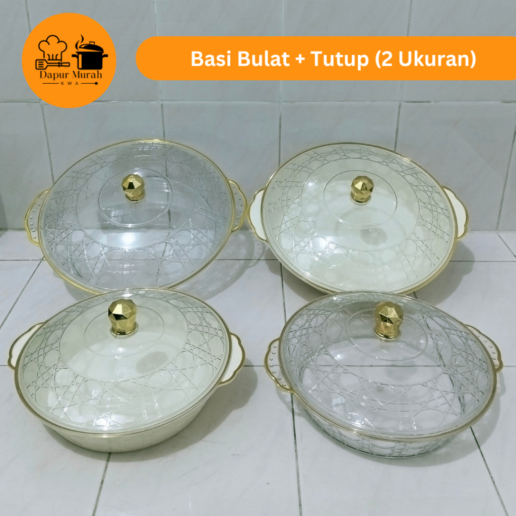 Basi Bulat + Tutup / Nampan Plastik / Nampan Saji / Tempat Prasmanan / Putih dan Clear