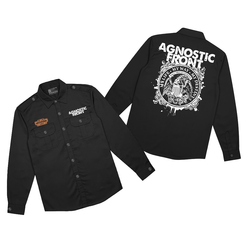 Devvogue Workshirt Pria Agnostic Front Pdh Lengan Panjang Bahan American Drill
