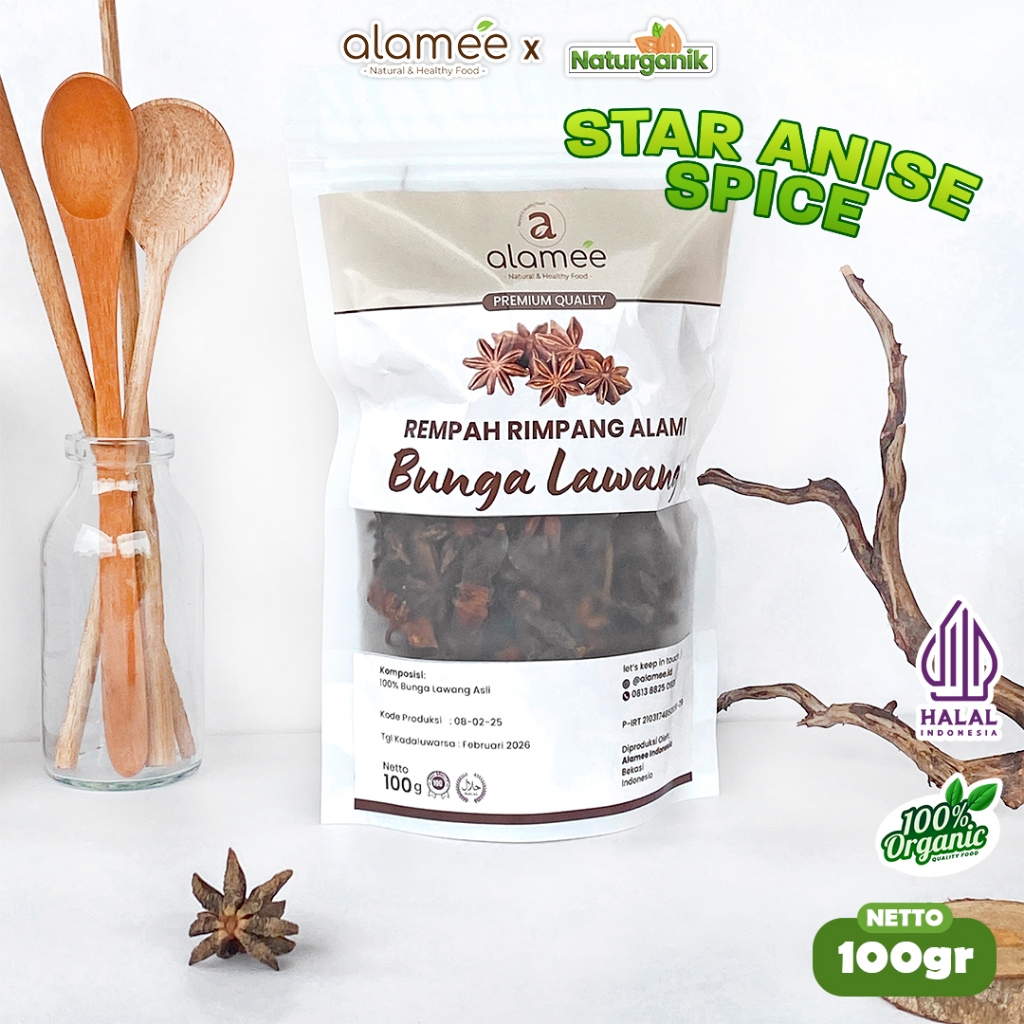 

ALAMEE Bunga Lawang Kering Asli Pekak Star Anise Rempah Kering Organik Alami Spice 100gr Naturganik