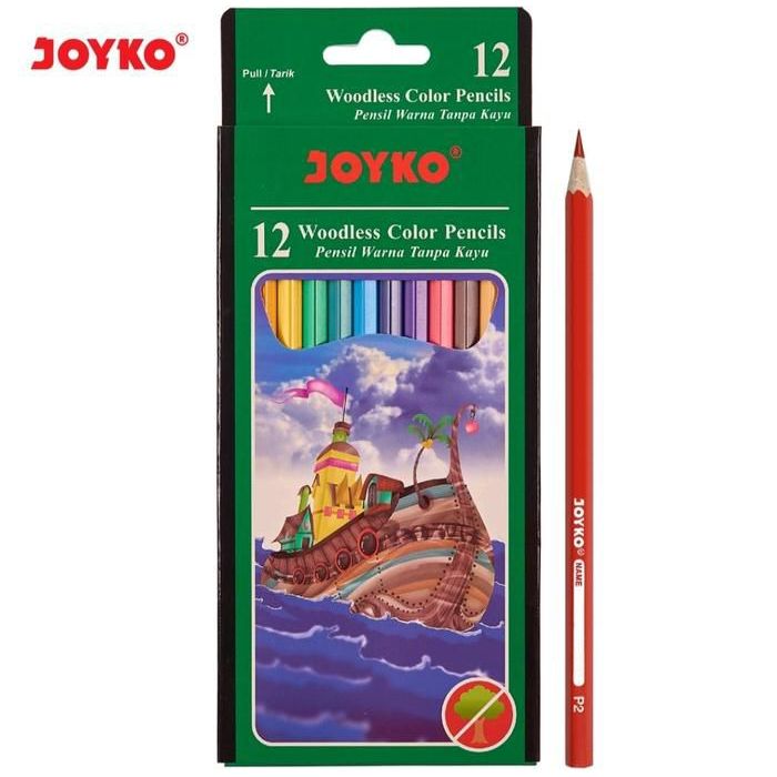 

PENSIL WARNA JOYKO WOODLESS ISI 12 WARNA/PENSIL WARNA JOYKO UKURAN PANJANG CP-103
