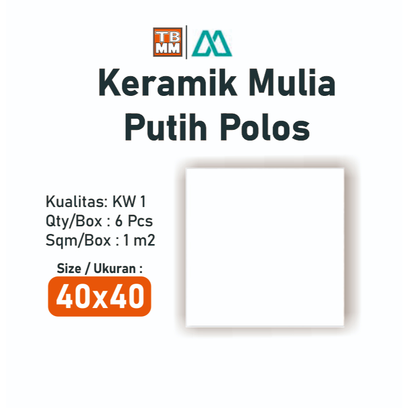 Keramik Lantai 40x40 Mulia Putih Polos Kw 1
