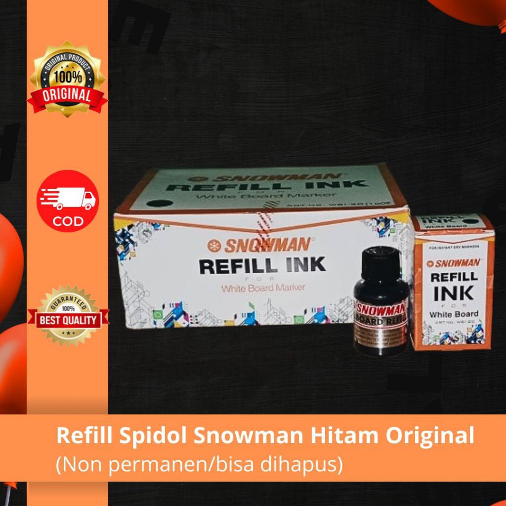 

[GROSIR HEMAT] Refill/isi ulang Tinta Spidol Snowman White Board WBI-20 | Non Permanen | Hitam