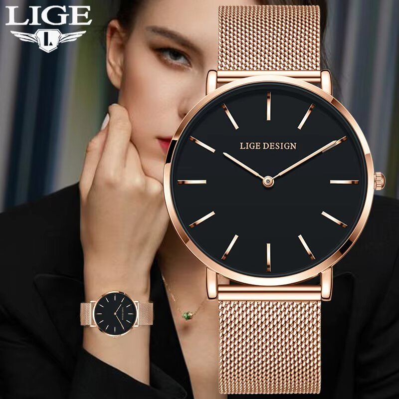 LIGE Elegant Jam Tangan Wanita Fashion Ladies Watch Gaun Gaun Kuarsa Jam Tangan Tahan Air