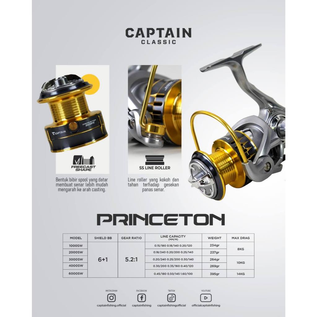 Reel SPINNING CAPTAIN PRINCETON SALTWATER (POWER HANDLE)